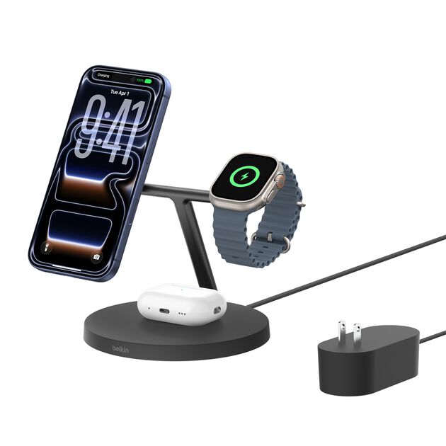 Belkin BoostCharge Pro 3-in-1 Wireless Charging Stand with Qi2 15W (WIZ032)