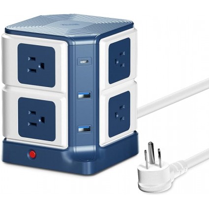 BESTEK Power Strip Tower MRJ8008 (8-Outlet, 2100J)