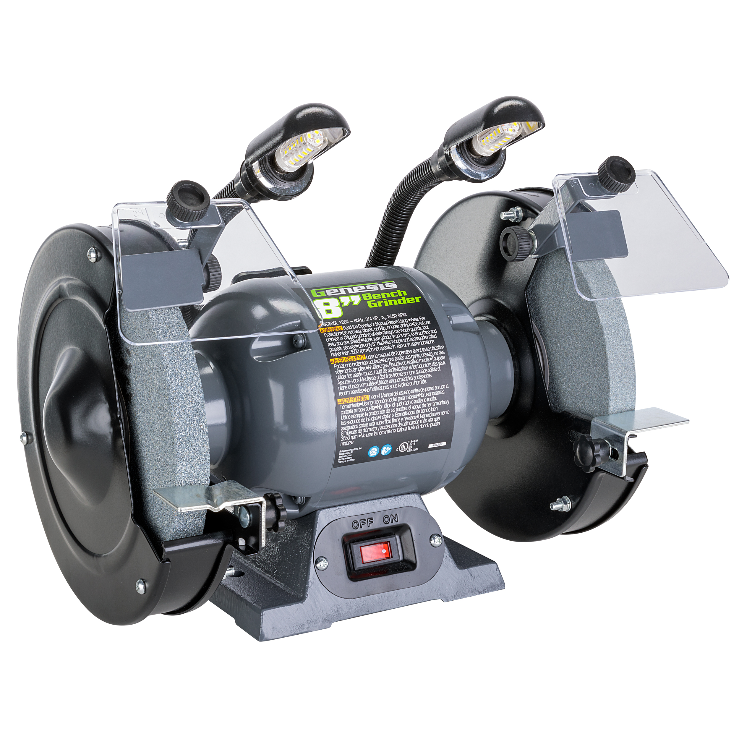 Genesis GBG800L 8 in. Bench Grinder with Dual Flexible Lights