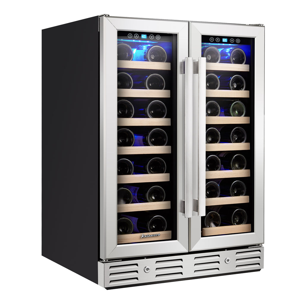 Kalamera 24" 40-Bottle Dual Zone French Door Wine Cooler