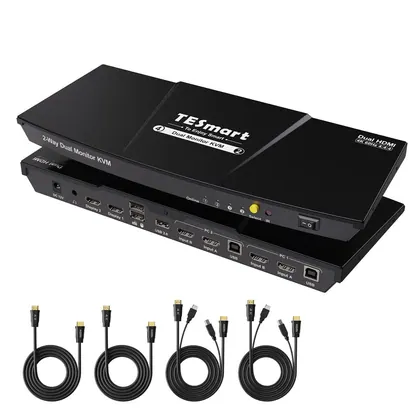 TESmart HKS0402A1U 2-Port Dual Monitor HDMI KVM Switch 4K60 with EDID
